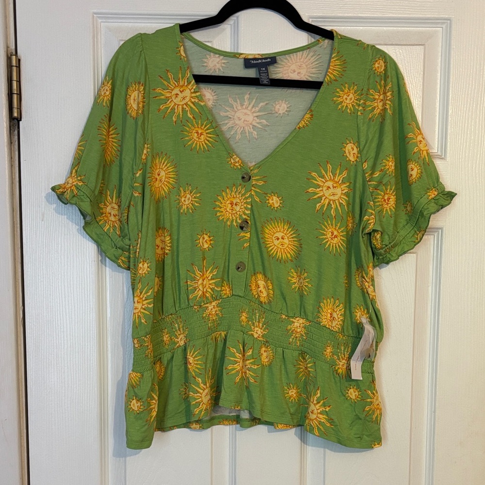 ModCloth retro Sun Print Women's Top 1x soft stretch NWT